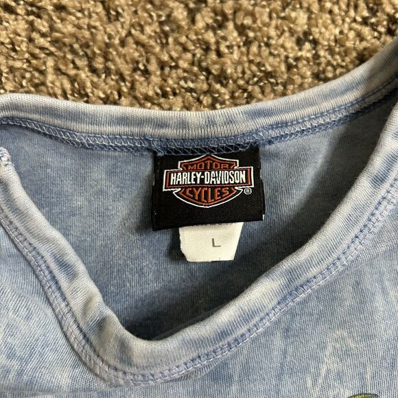 Harley Davidson Thick Strap Tank Blue Acid Wash Vernal Ut - Picture 5 of 10